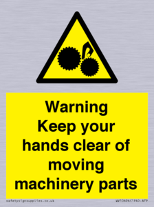 Warning - Keep your hands clear of moving machinery parts